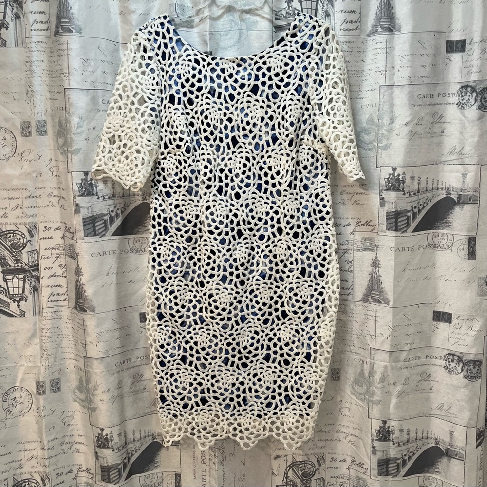 Antonio Melani Elegant White Lace Overlay Dress